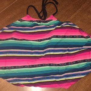 pink blue and black bathing suit top